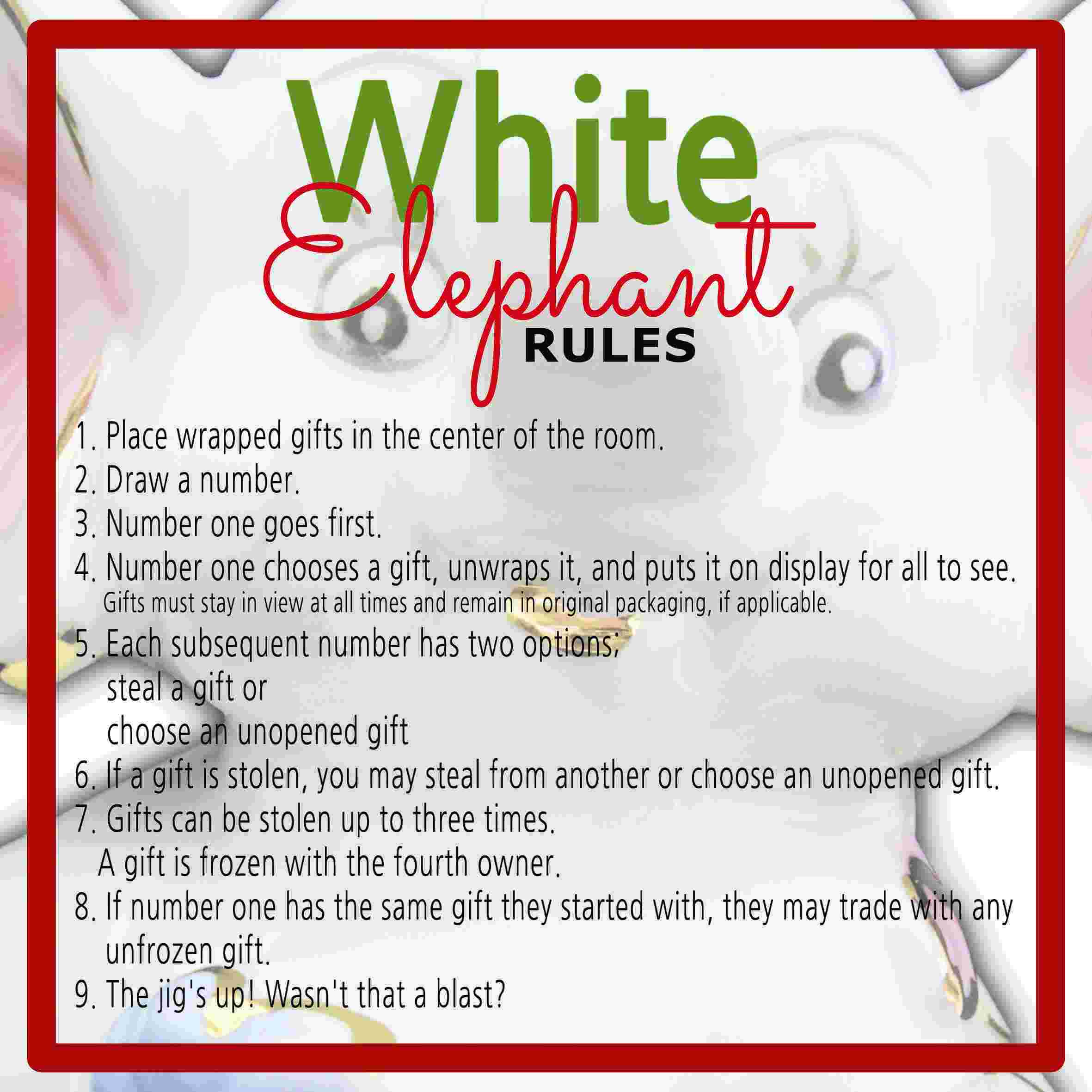 White Elephant Gift Exchange Rules and Printables Sunshine and Rainy Days