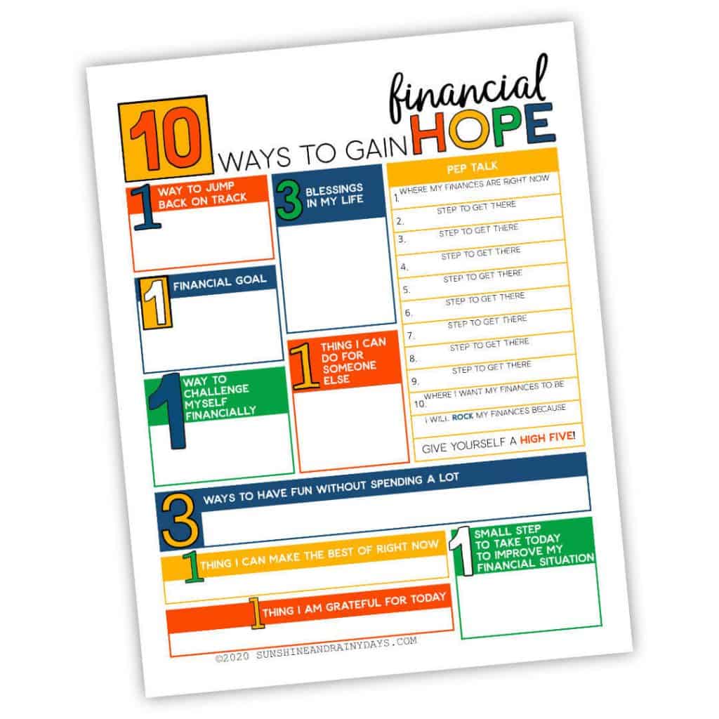 10 Ways To Gain Financial Hope Worksheet