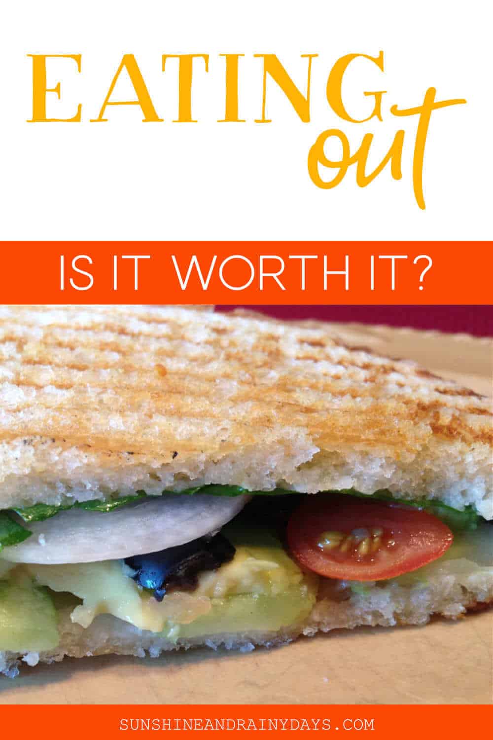 Panini Sandwich with the words: Eating Out - Is It Worth It?