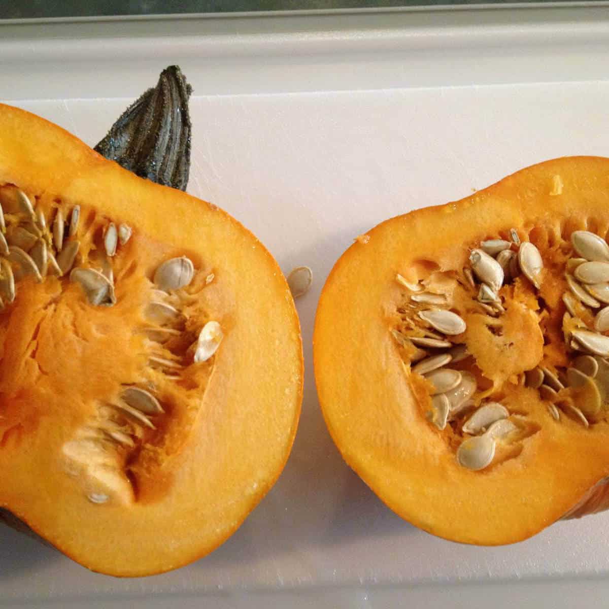 Pumpkin cut in half.