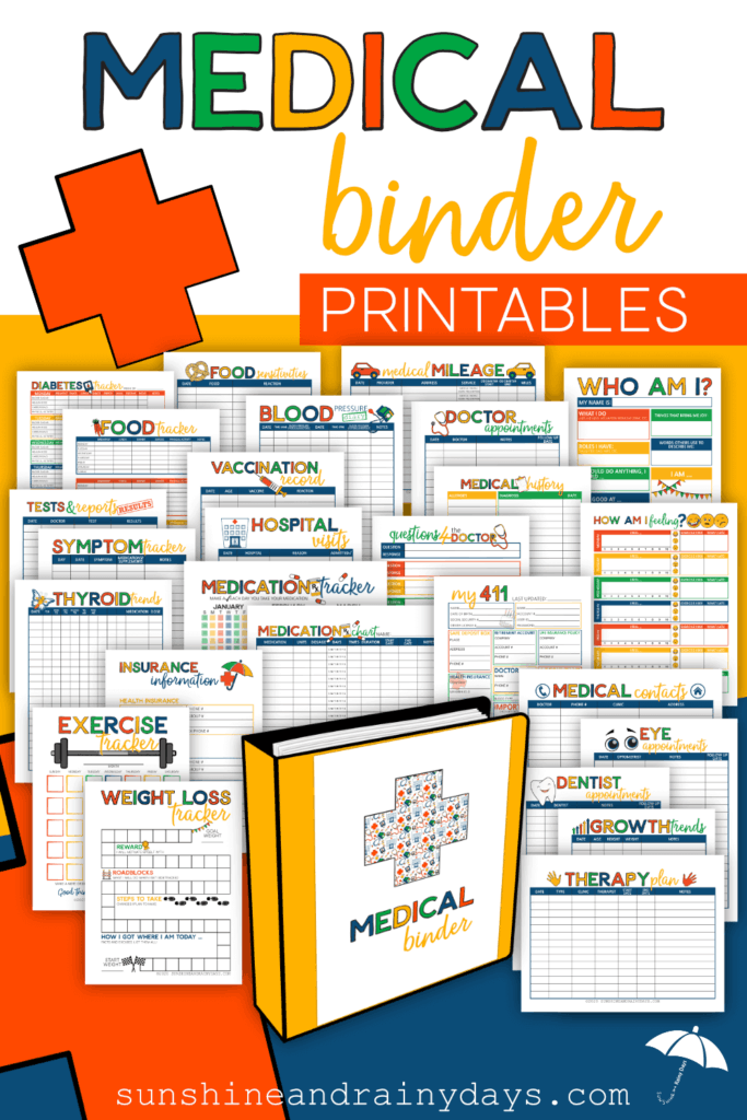 Medical Binder Printables Sunshine and Rainy Days