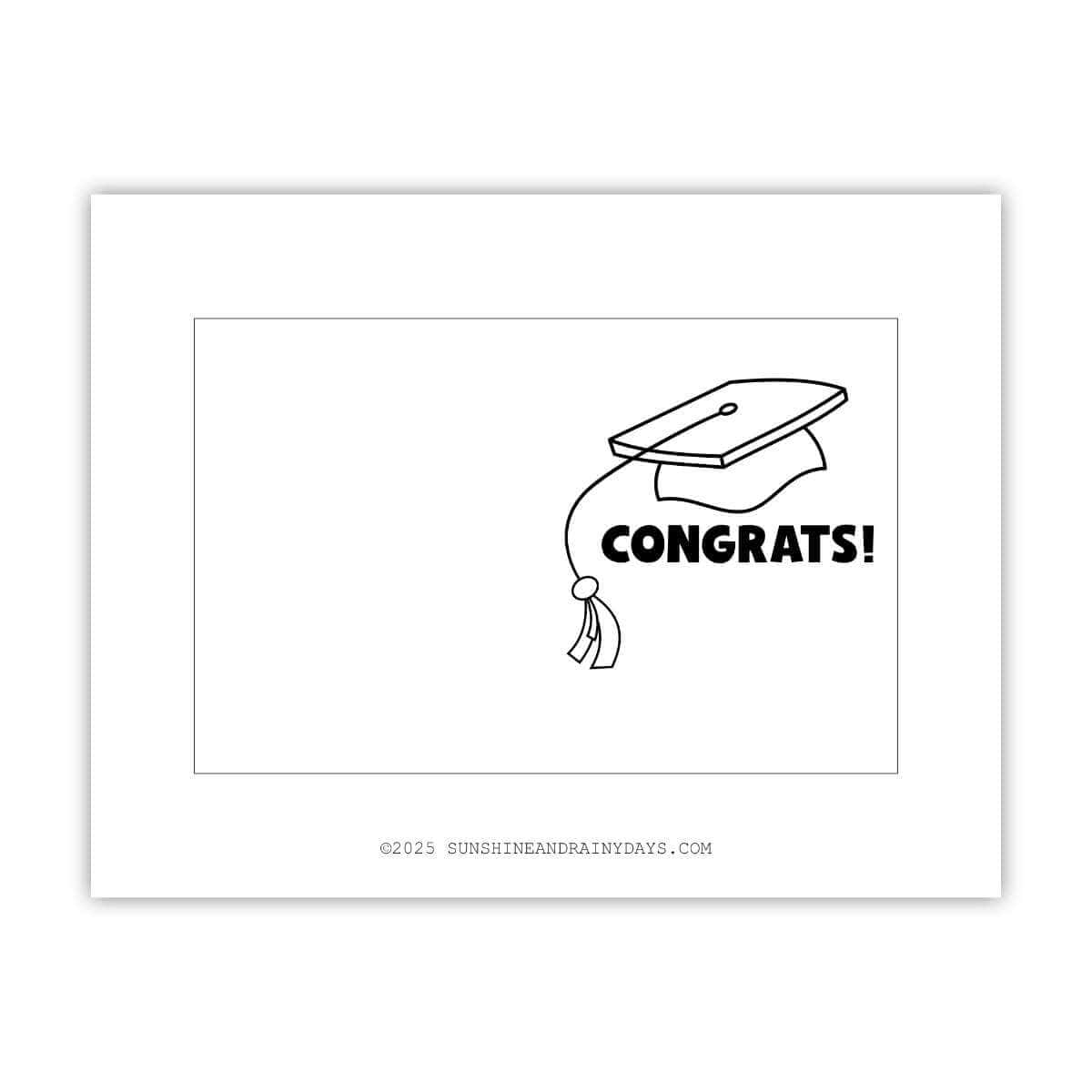 This printable graduation card has a black and white cap with the word: Congrats!