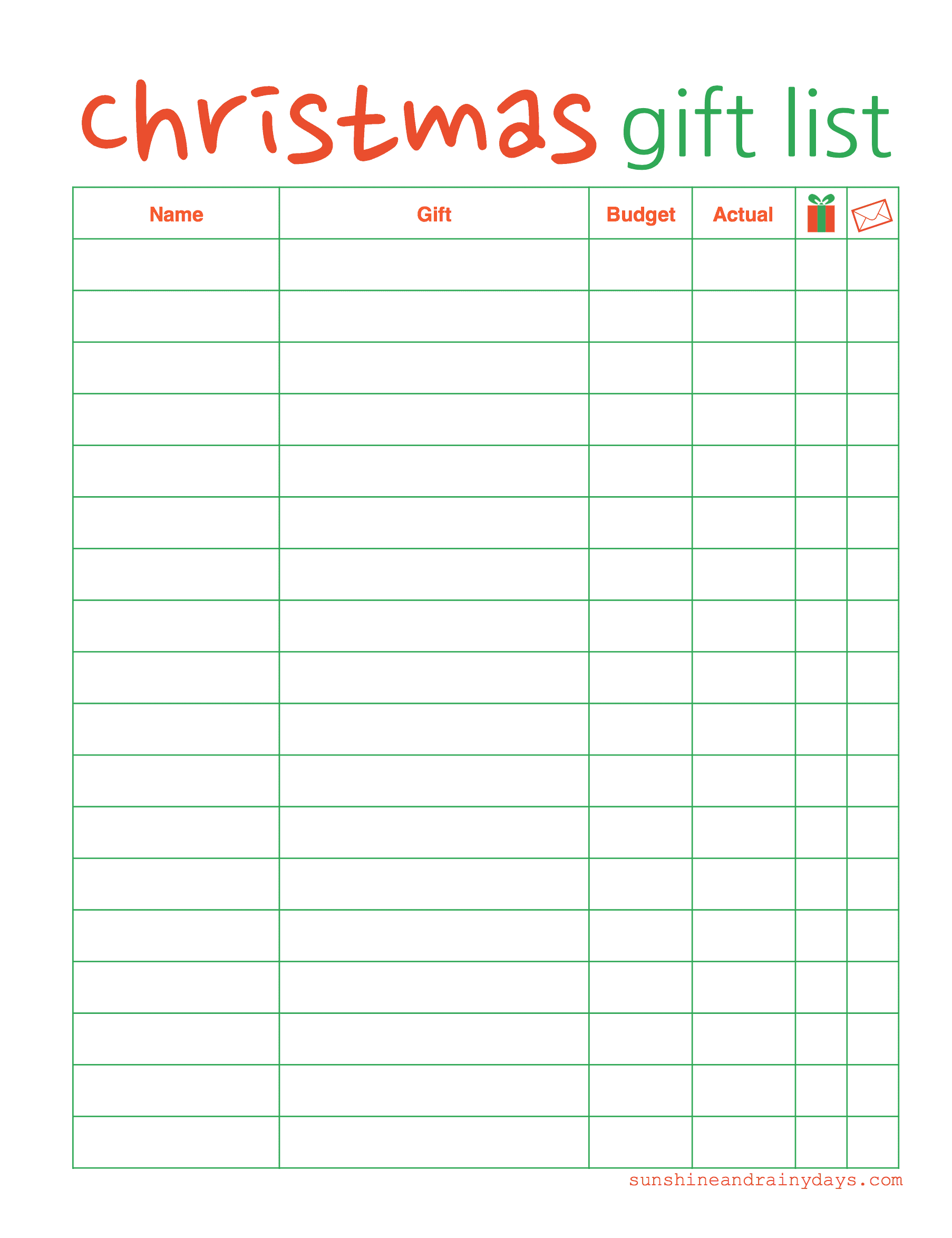 Christmas Gift List Sunshine And Rainy Days