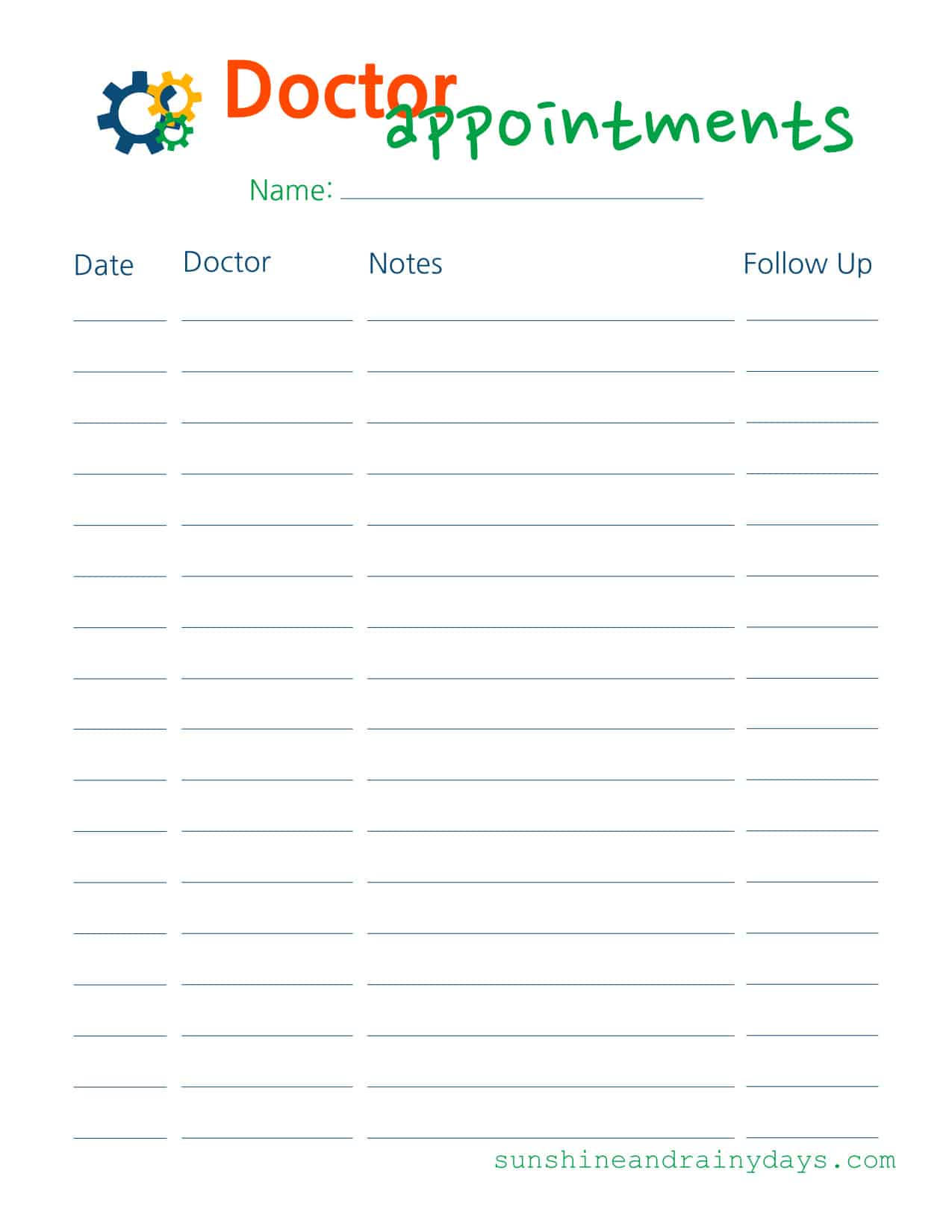 Doctor Appointments Free Printable - Log Your Doctor Visits - Sunshine