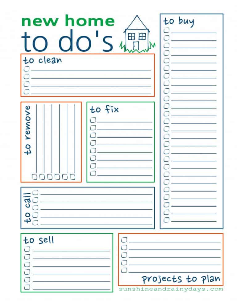 New Home To Do List - Free Printable - Sunshine and Rainy Days