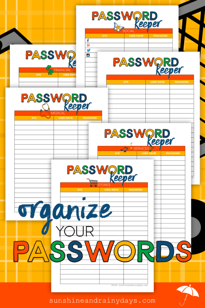 Printable Password Keeper - Sunshine and Rainy Days