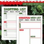 Printable want, need, wear, and read wish list and shopping list.