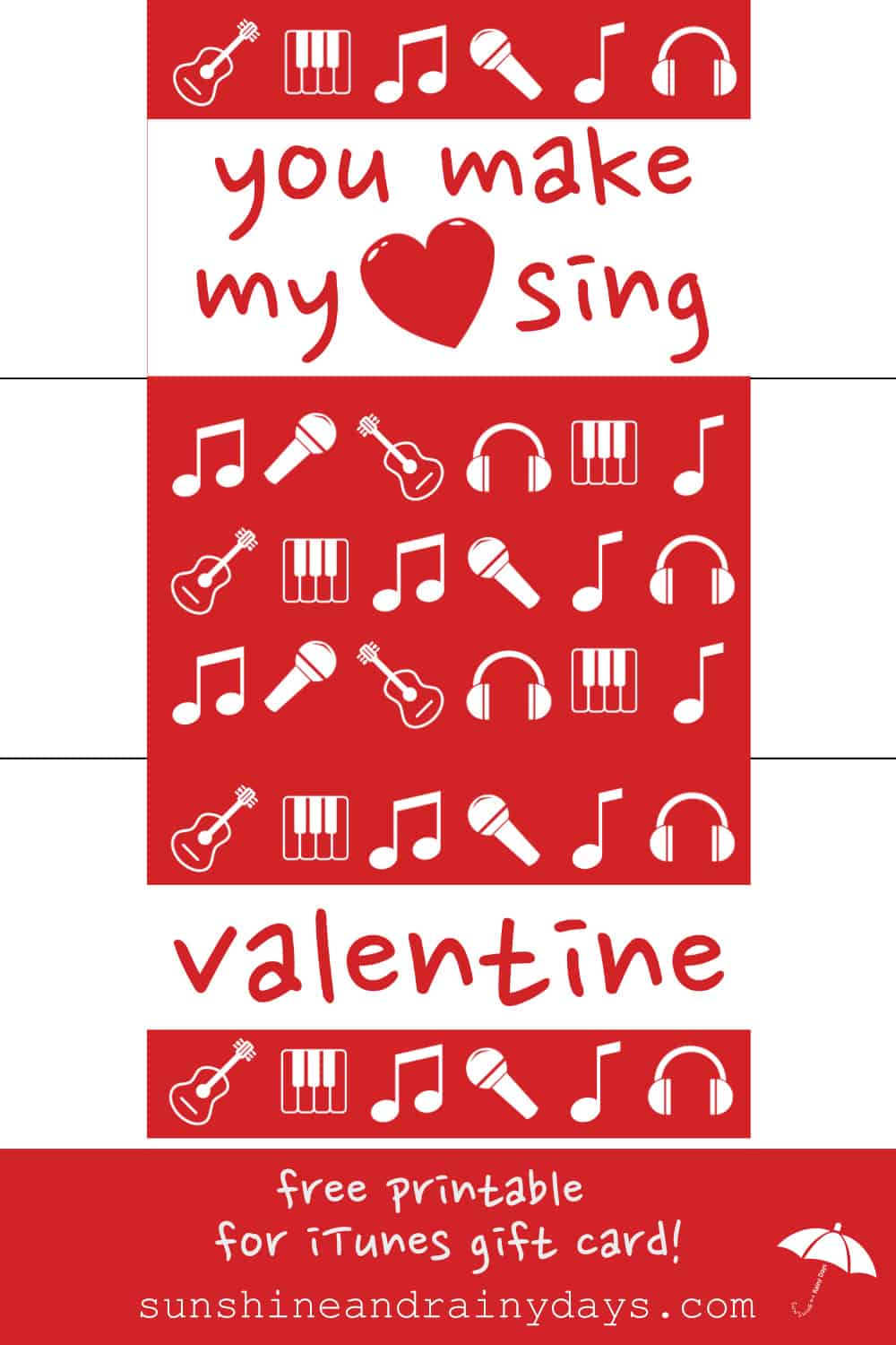 Printable Valentine ITunes Gift Card Holder Sunshine And Rainy Days