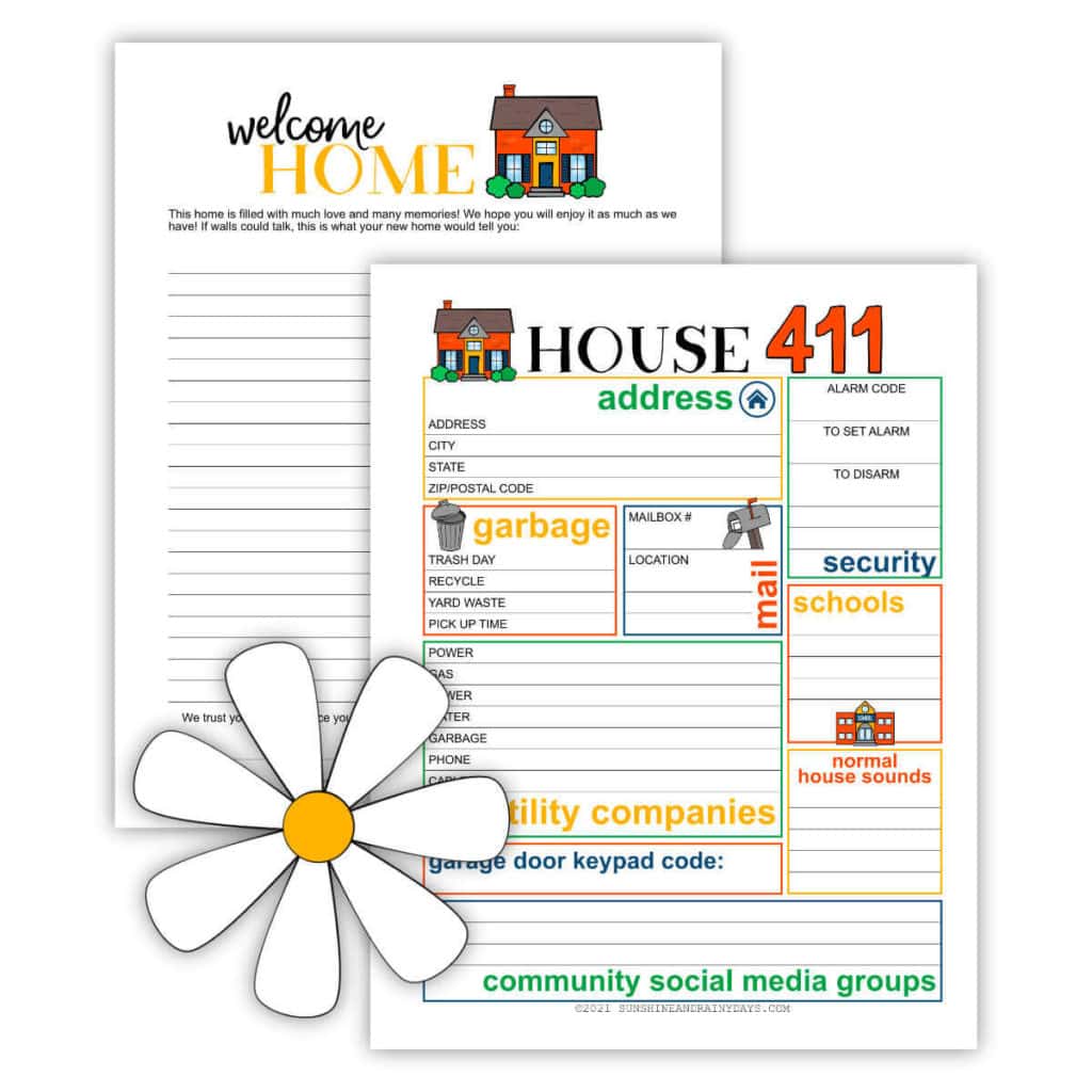 Printable welcome home letter with an information sheet about your home.