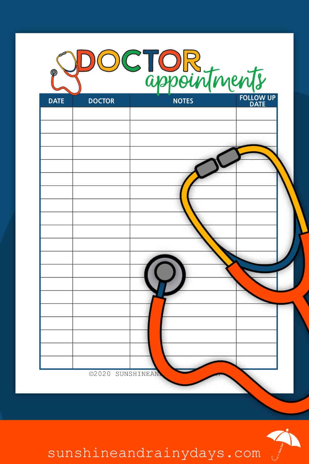Doctor Appointments Printable - Track Your Doctor Visits - Sunshine and Rainy Days