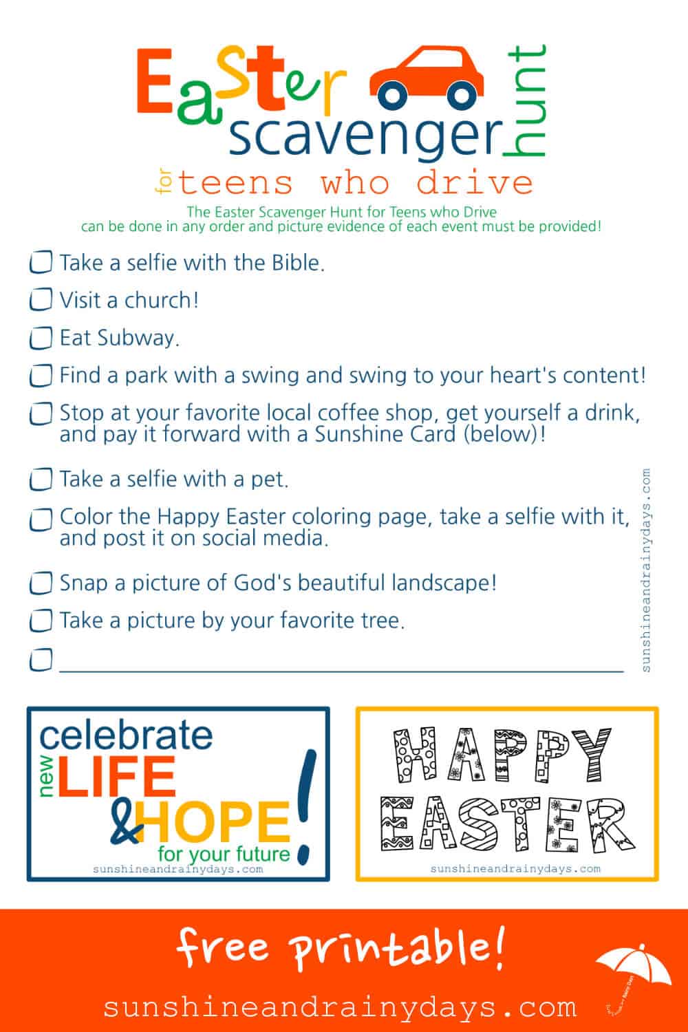 Easter Scavenger Hunt For Teenagers Who Drive Sunshine and Rainy Days