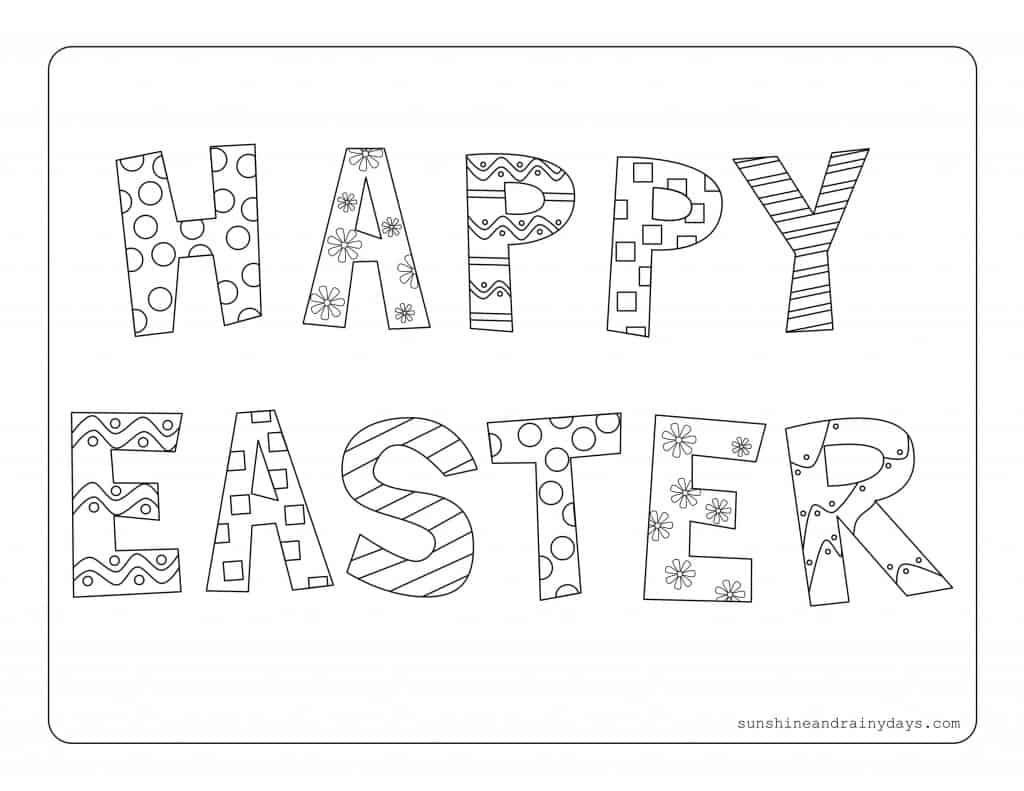 Happy Easter Coloring Page Sunshine and Rainy Days