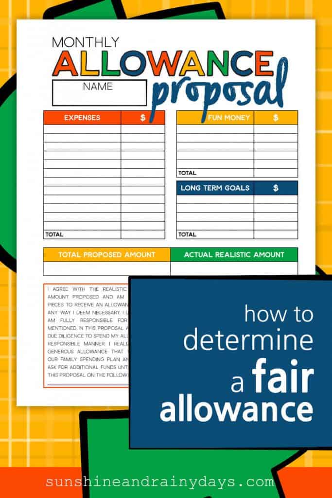 Allowance Proposal Worksheet with the words: How To Determine A Fair Allowance Amount