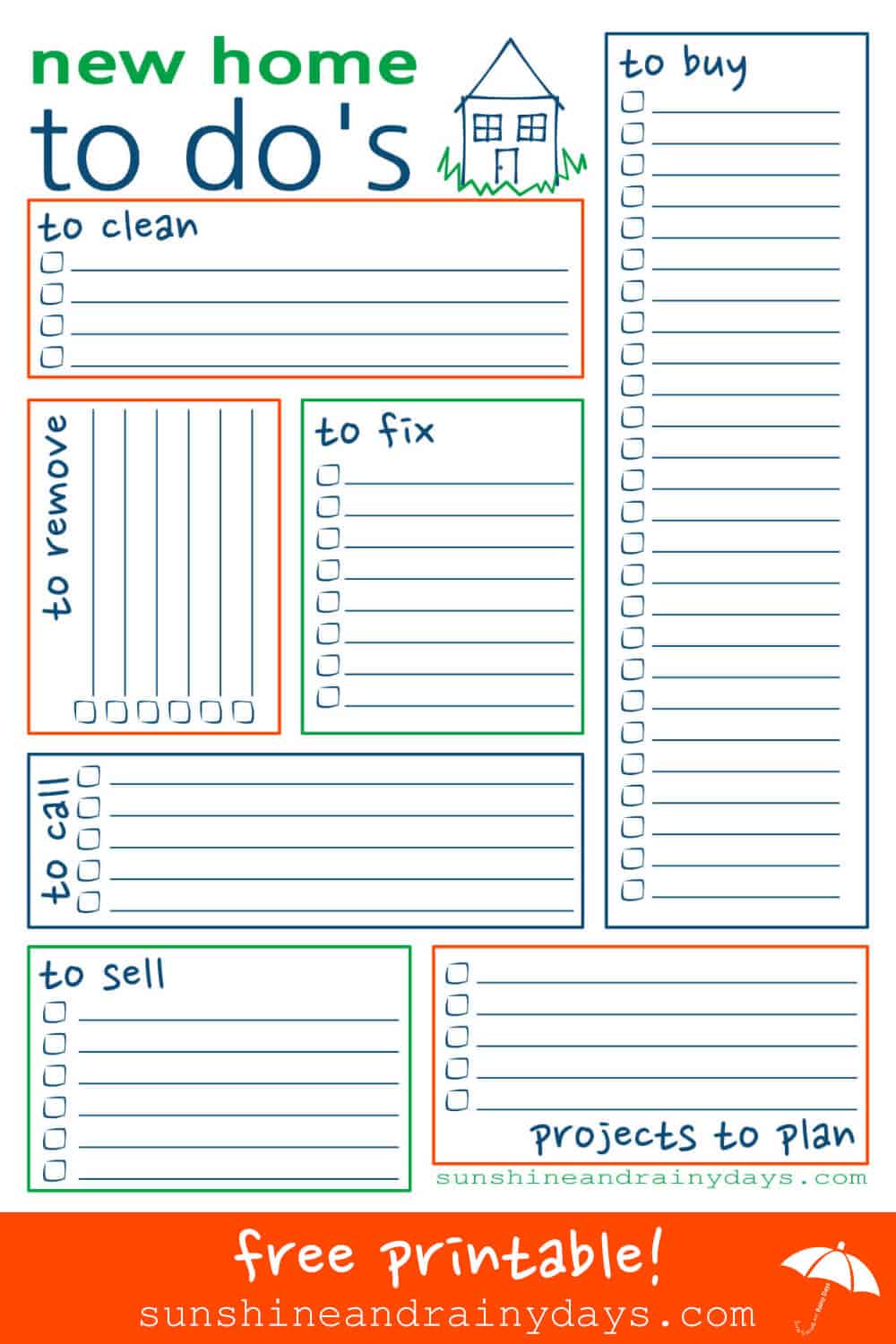 New Home To Do List - Free Printable - Sunshine And Rainy Days