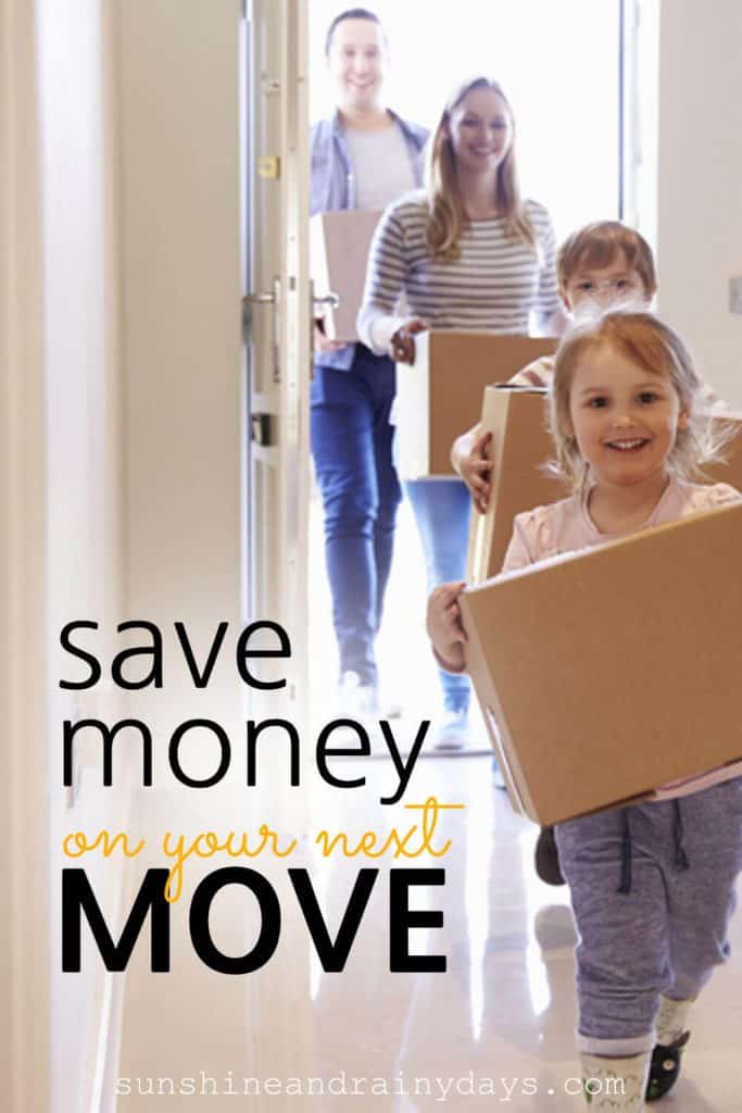 Family carrying boxes into their new house with the words: How To Save Money On A Local Move