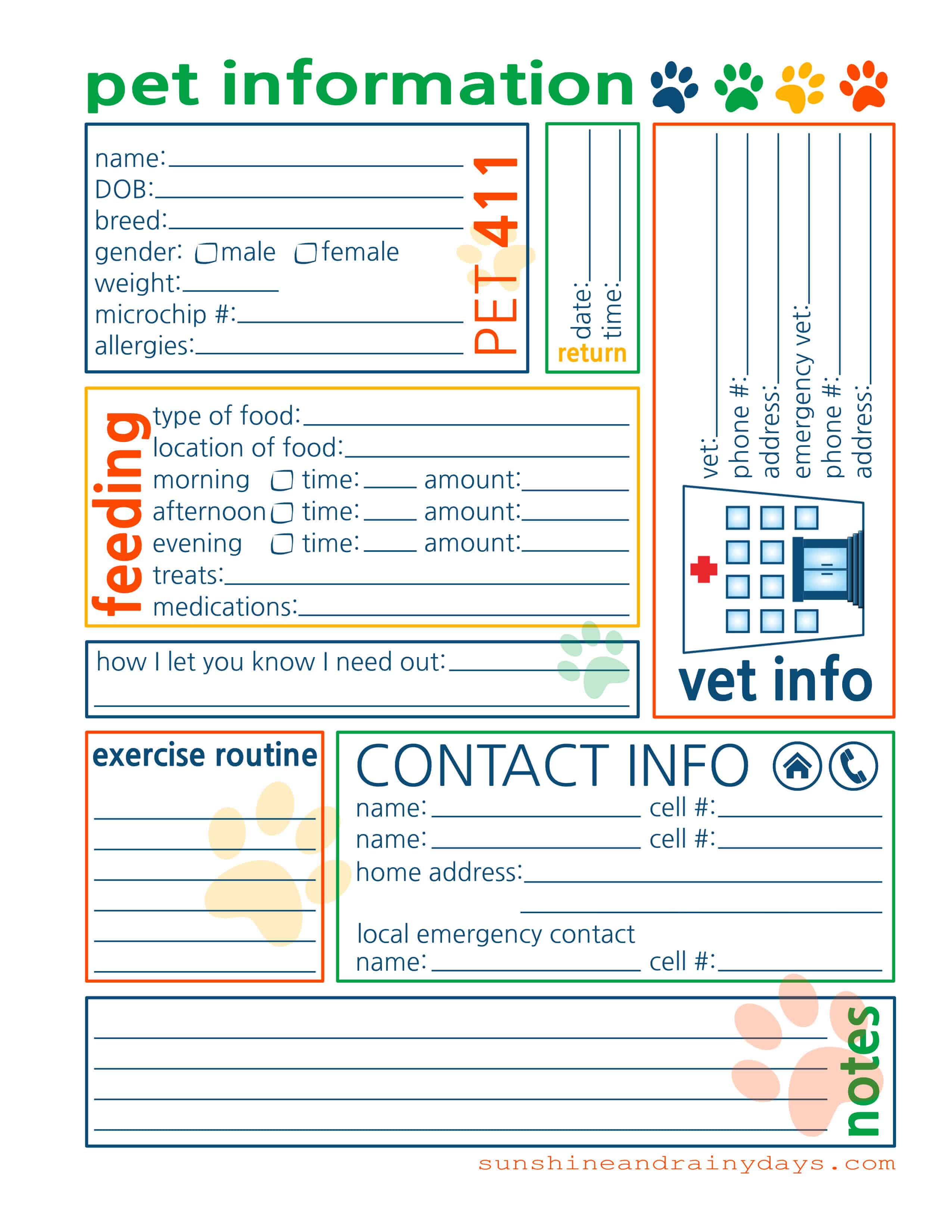 Printable Pet Sitting Template