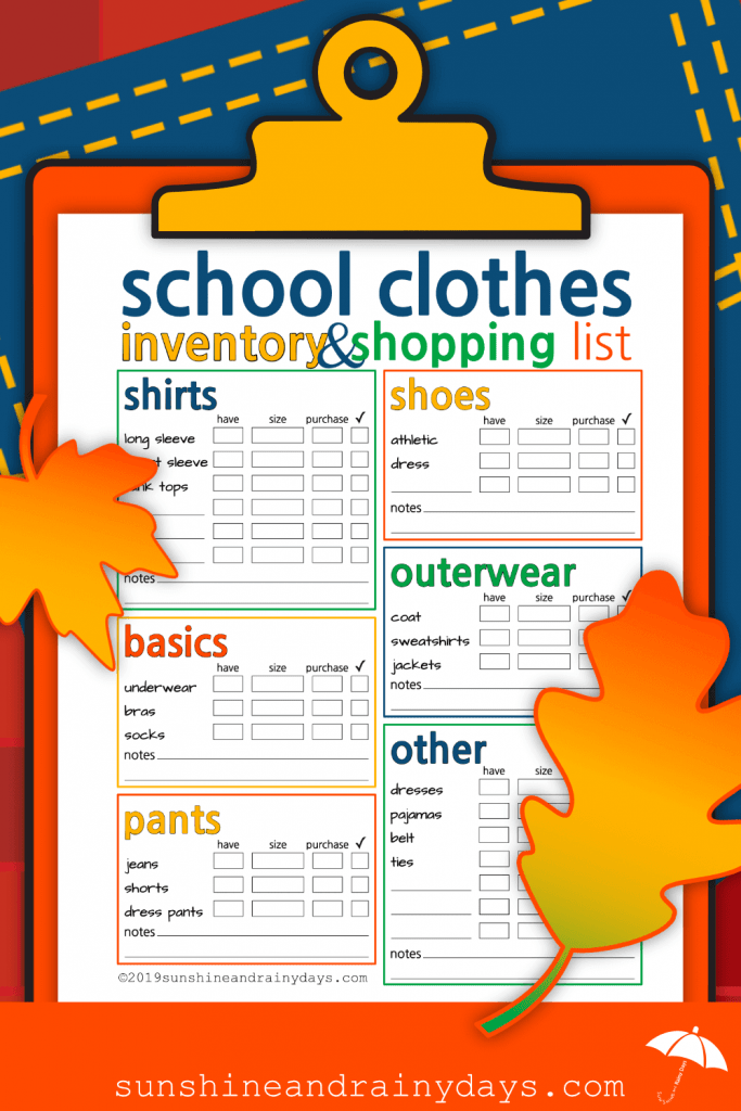 Back To School Clothes Inventory And Shopping List