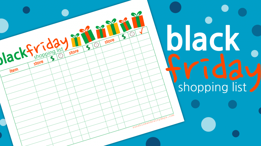 Black Friday Shopping List Printable Sunshine and Rainy Days