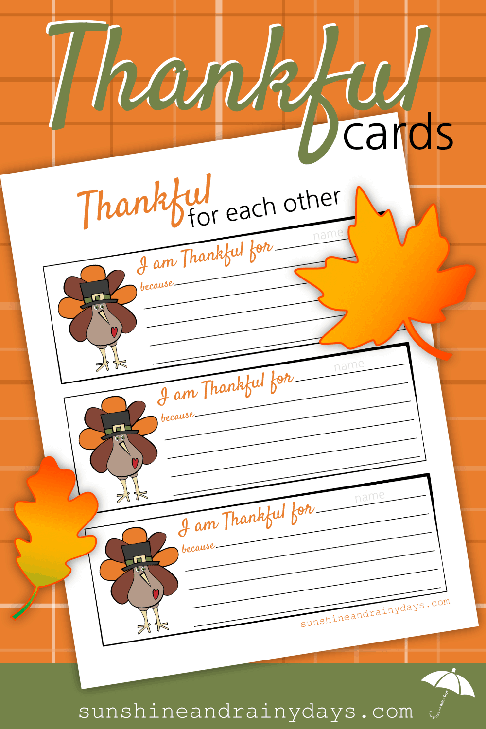 Thankful For Each Other Thanksgiving Printable