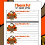 Thankful For Each Other printable page with a clipart turkey.