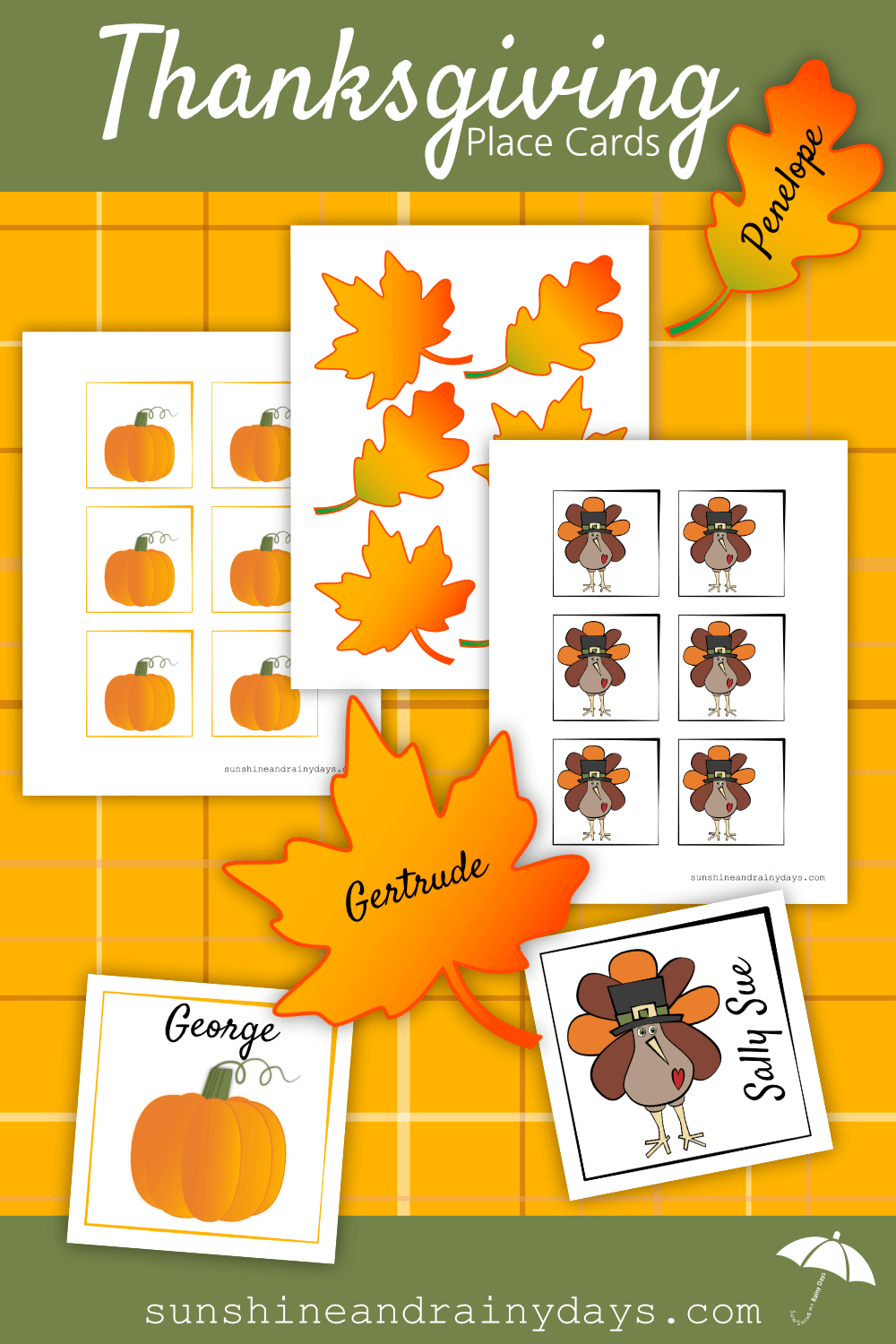 Thanksgiving Place Card Printable Sunshine And Rainy Days