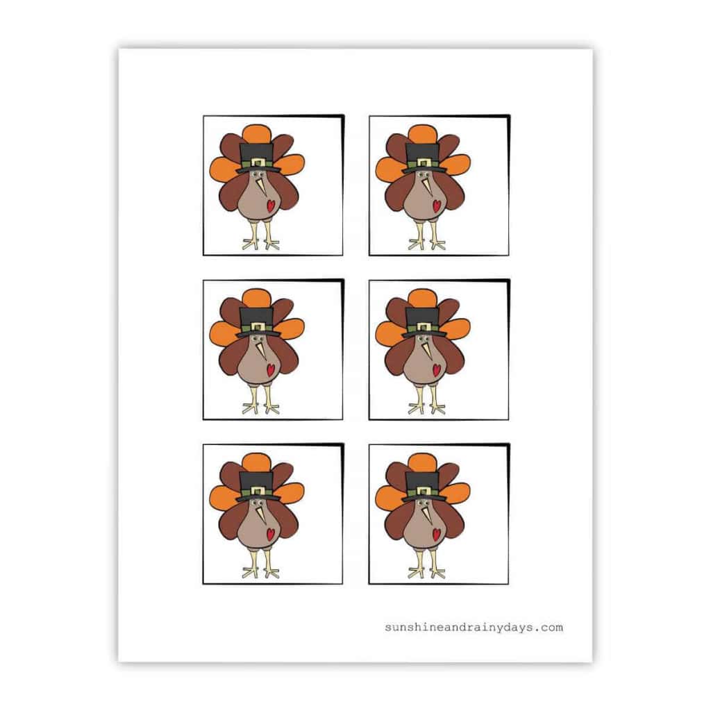 Turkey place cards printable for Thanksgiving.