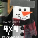 Image of a snowman made out of a piece of 4x4.