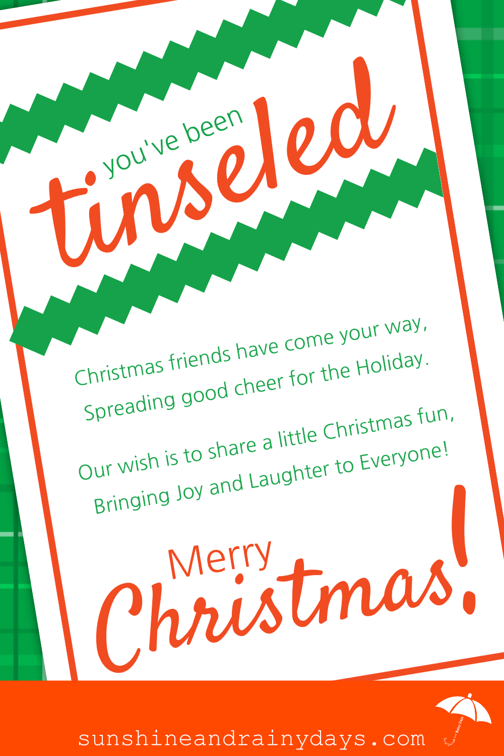 We did it! We Tinseled our Neighbors using our You've Been Tinseled Printable and YOU can too! What is Tinseling, you ask? Tinseling is a bit like doorbell ditching only you leave a gift in the hope to bring Christmas Cheer! Tinseled | Christmas Printables | #Christmas #ChristmasPrintables #SARD
