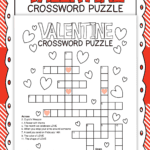 Printable Valentine crossword puzzle on a buffalo plaid background.