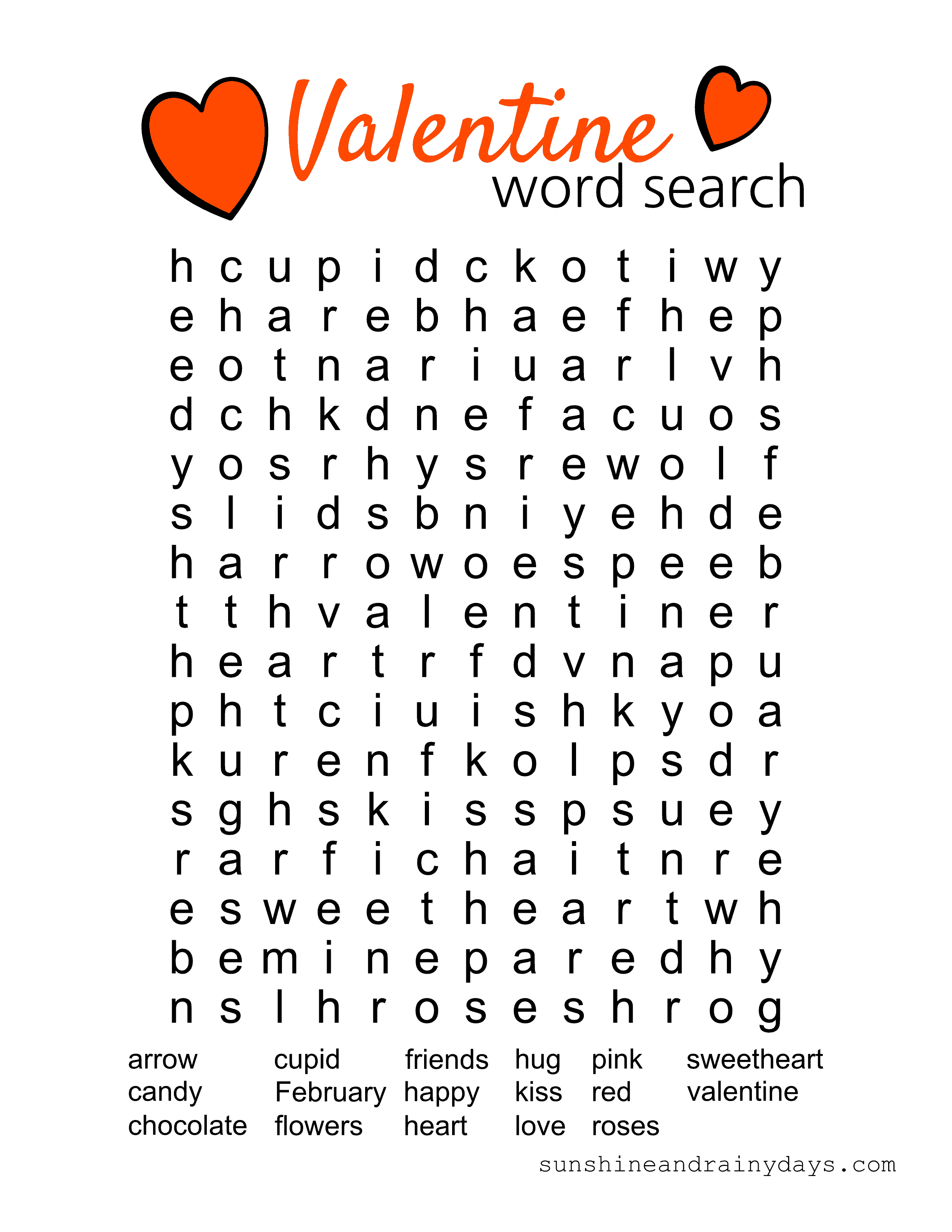 Valentine Word Search Printables