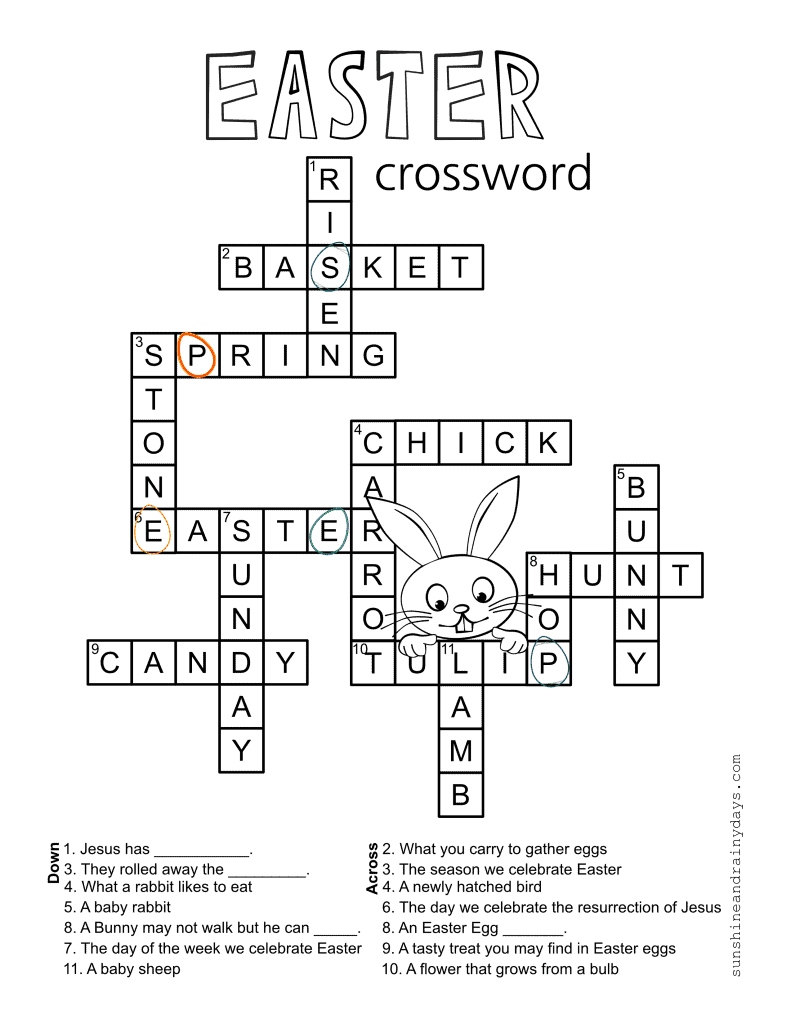Easter Crossword Puzzle Sunshine and Rainy Days