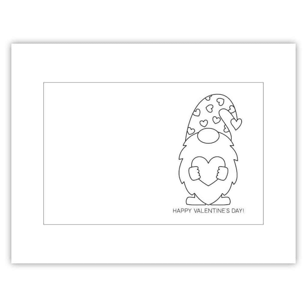 Gnome Happy Valentine's Day card you can color.