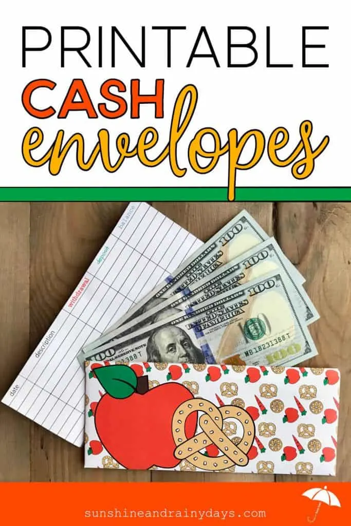 Food Cash Envelope with money and register and the words: Printable Cash Envelopes