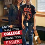 Image of a college student with her mom standing in her dorm room.