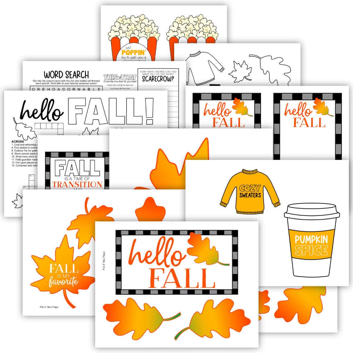 View of printable Fall Care Package printables.