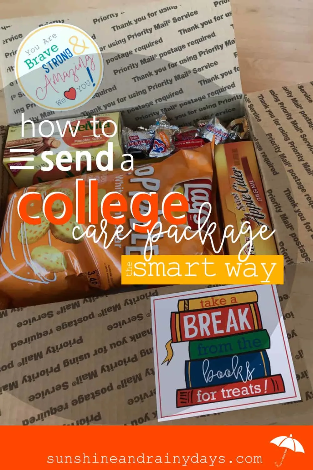 If you don't want to sit around and cry over your empty nest, DO SOMETHING! Create an awesome College Care Package. That'll keep you busy and excited for your student! College Care Package | College Care Package Ideas | College Care Package For Guys | College Care Package For Girls | College Care Package DIY | College Care Package Printables | #college #printables #SARD