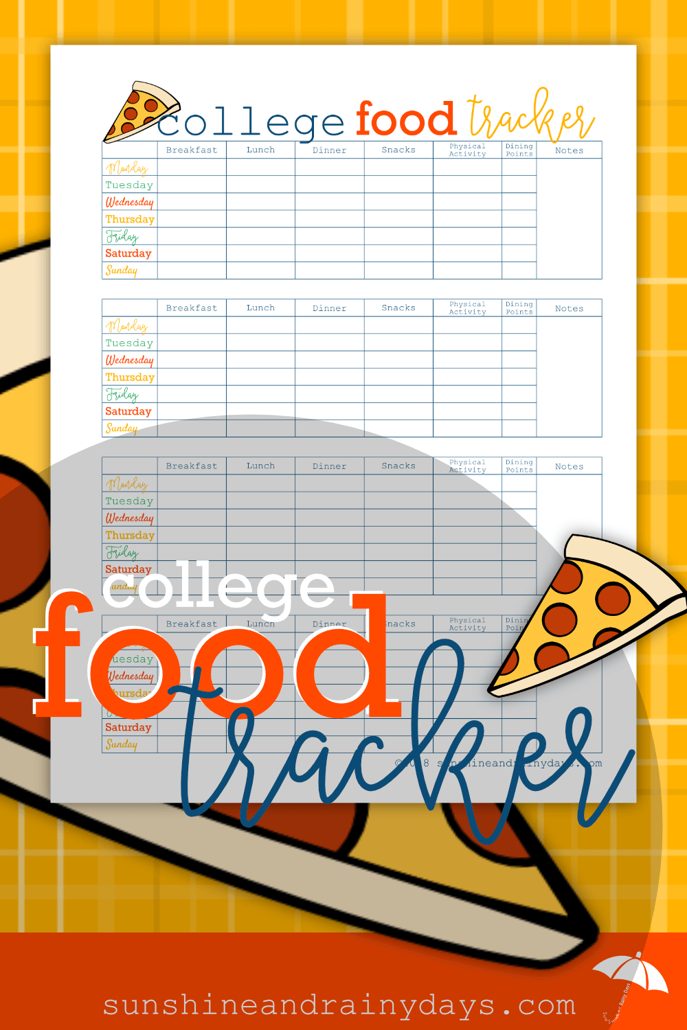When running between classes, the library, and social events, it's hard for a college student to remember if they are keeping up a healthy diet or even eating at all. The College Food Tracker helps students remember what they eat daily so they know when it is time to put down the junk food and pick up a vegetable or two. Printables | College | College Printables | Food Tracker Printable | #college #printables #food #SARD