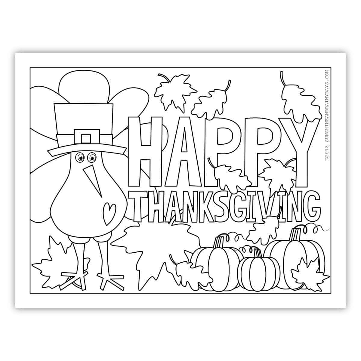 Image of a printable Happy Thanksgiving Coloring Page.