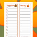 Printable Thanksgiving shopping list and thankful list with a clipart turkey.