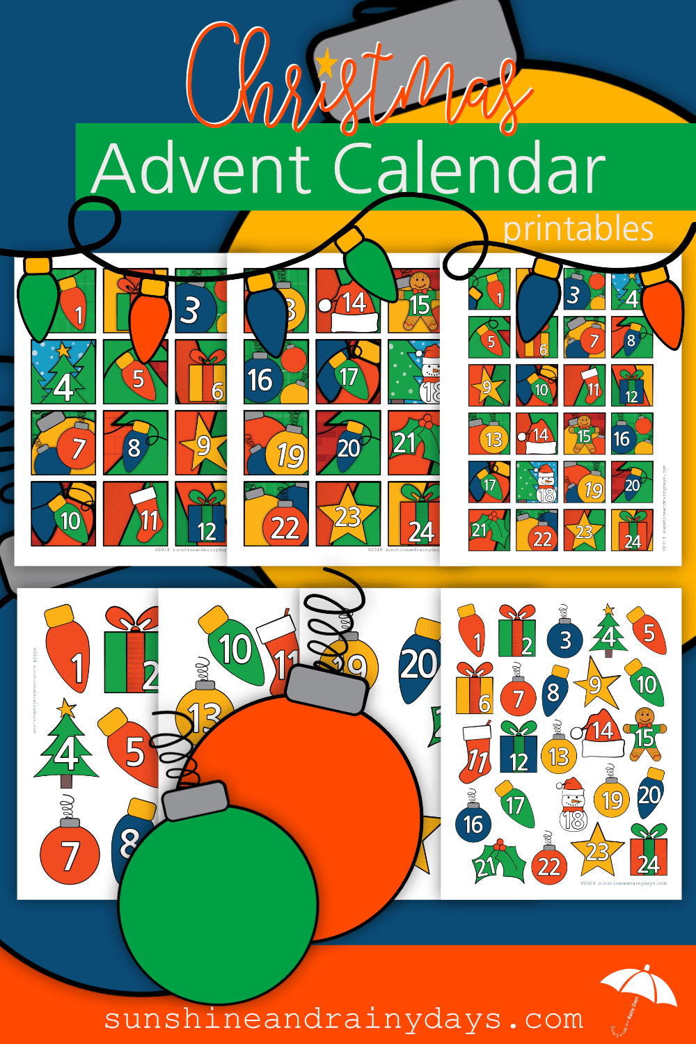 Christmas Advent Calendar Numbers Sunshine and Rainy Days