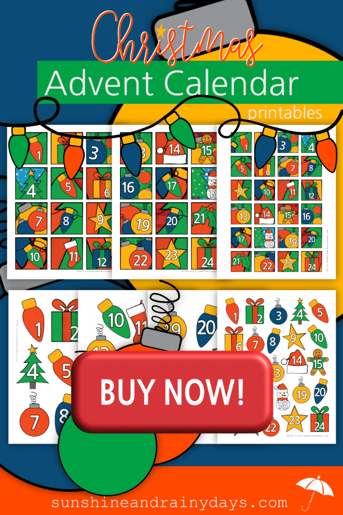 christmas advent calendar numbers sunshine and rainy days