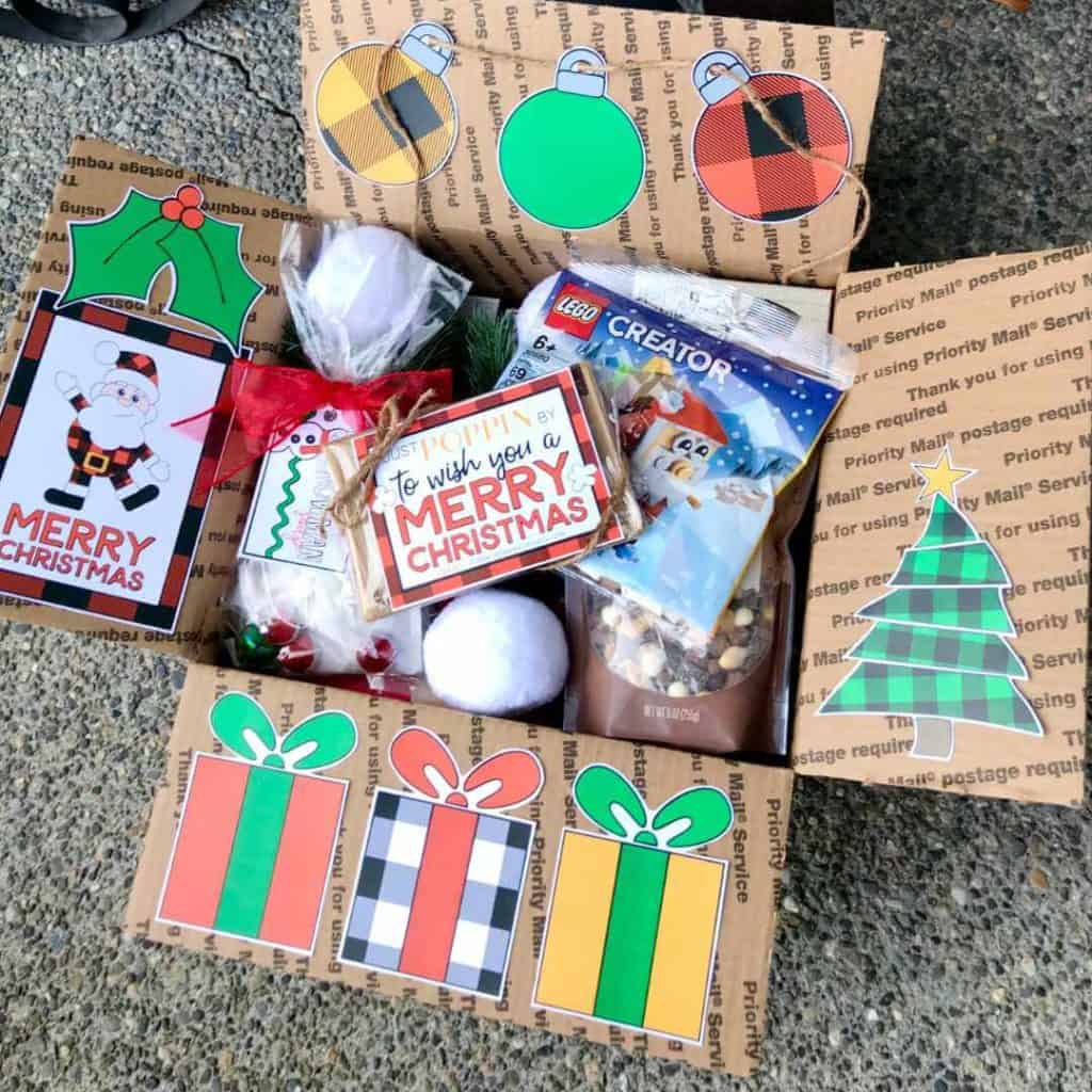 Christmas care package box decor.