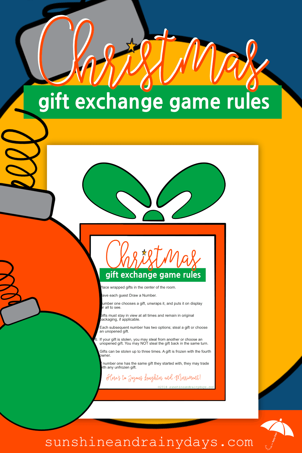 Christmas Gift Exchange Games are an excellent choice for a FUN Christmas celebration with friends and family. BUT ... you gotta have RULES! No game is complete without the tried and true rules. Gift Exchange Games | Gift Exchange Game Rules | Christmas Gift Exchange Rules | #ChristmasGames #SunshineAndRainyDays
