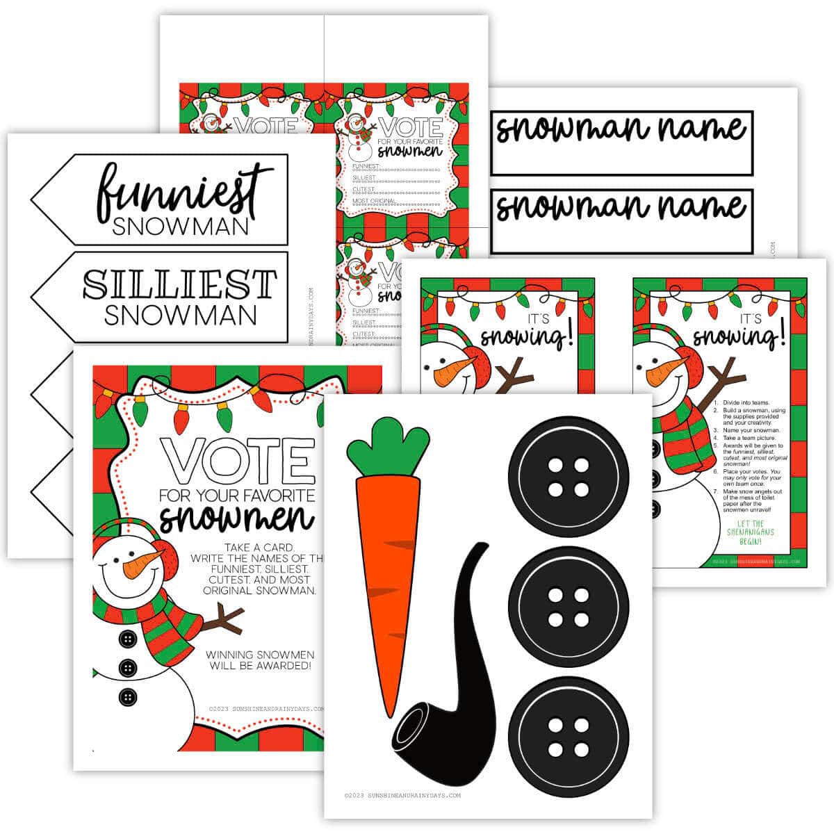 Printable pages for the Toilet Paper Snowman Game.