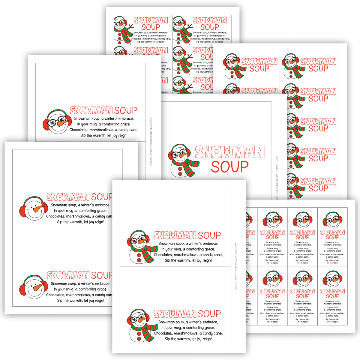Image of printable Snowman Soup Tags and Bag Toppers.
