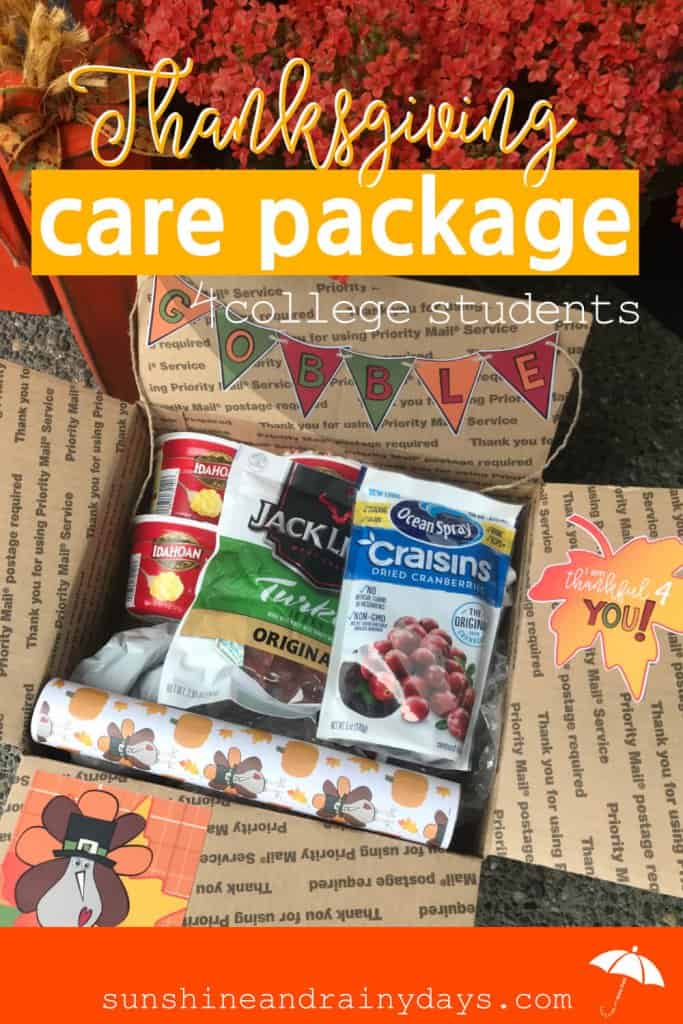 Whether your college student will be home for Thanksgiving or not, they will certainly appreciate a FUN Thanksgiving Care Package to kick off the Holiday Season! We're ready to share Printables and Ideas for a Thanksgiving Care Package! Thanksgiving Care Package College | Thanksgiving Care Package Ideas | College Thanksgiving Care Package | Thanksgiving Box Care Packages | #Thanksgiving #CollegeCarePackage #SARD