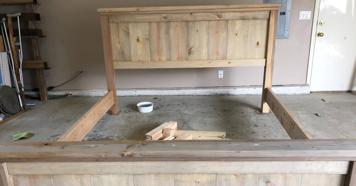 Farmhouse Bed With Tea Stain