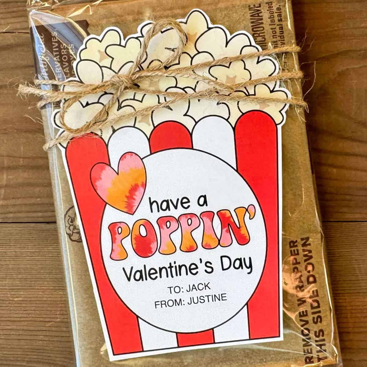 Have A Poppin Valentine's Day fillable microwave popcorn tag.