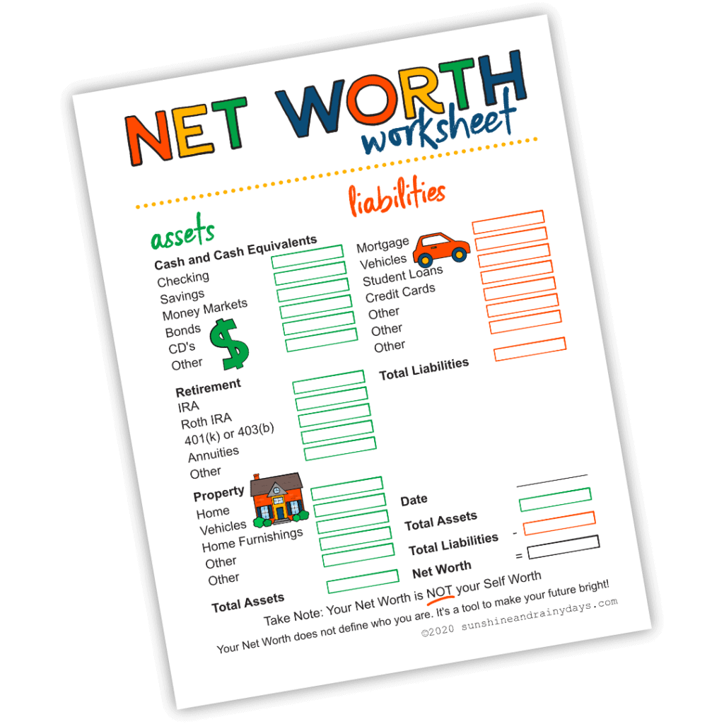 Net Worth Worksheet - Discover YOUR Net Worth - Sunshine and Rainy With Assets And Liabilities Worksheet