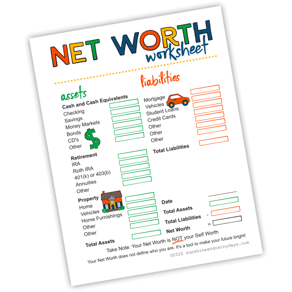 Net Worth Worksheet - Discover YOUR Net Worth - Sunshine and Rainy Pertaining To Personal Net Worth Worksheet